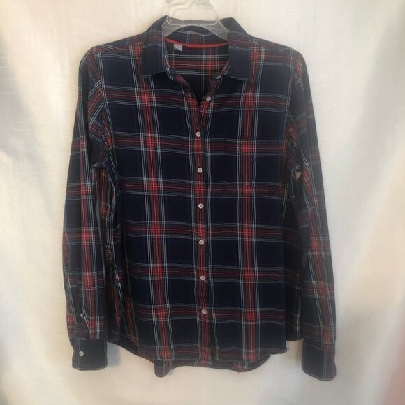 Plaid Button Long Sleeve Cotton Shirt Ladies Large in Navy Blue  / Red Mix - Picture 4 of 7